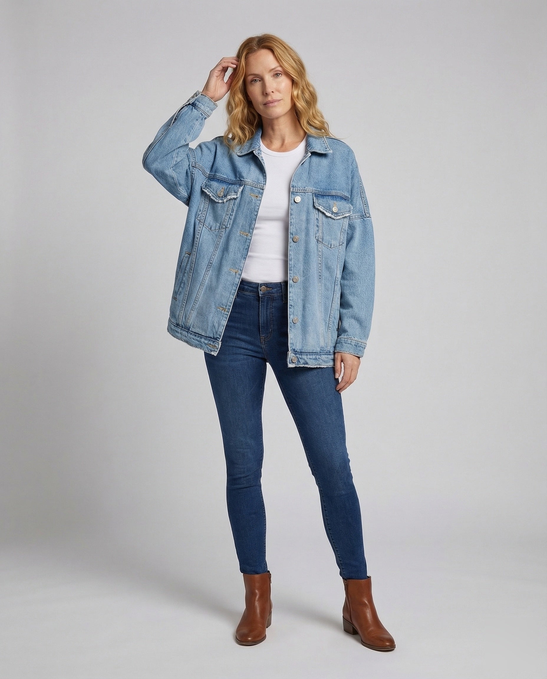 Giacca Jeans Donna Oversize Bottoni Metallo - Brentozzi