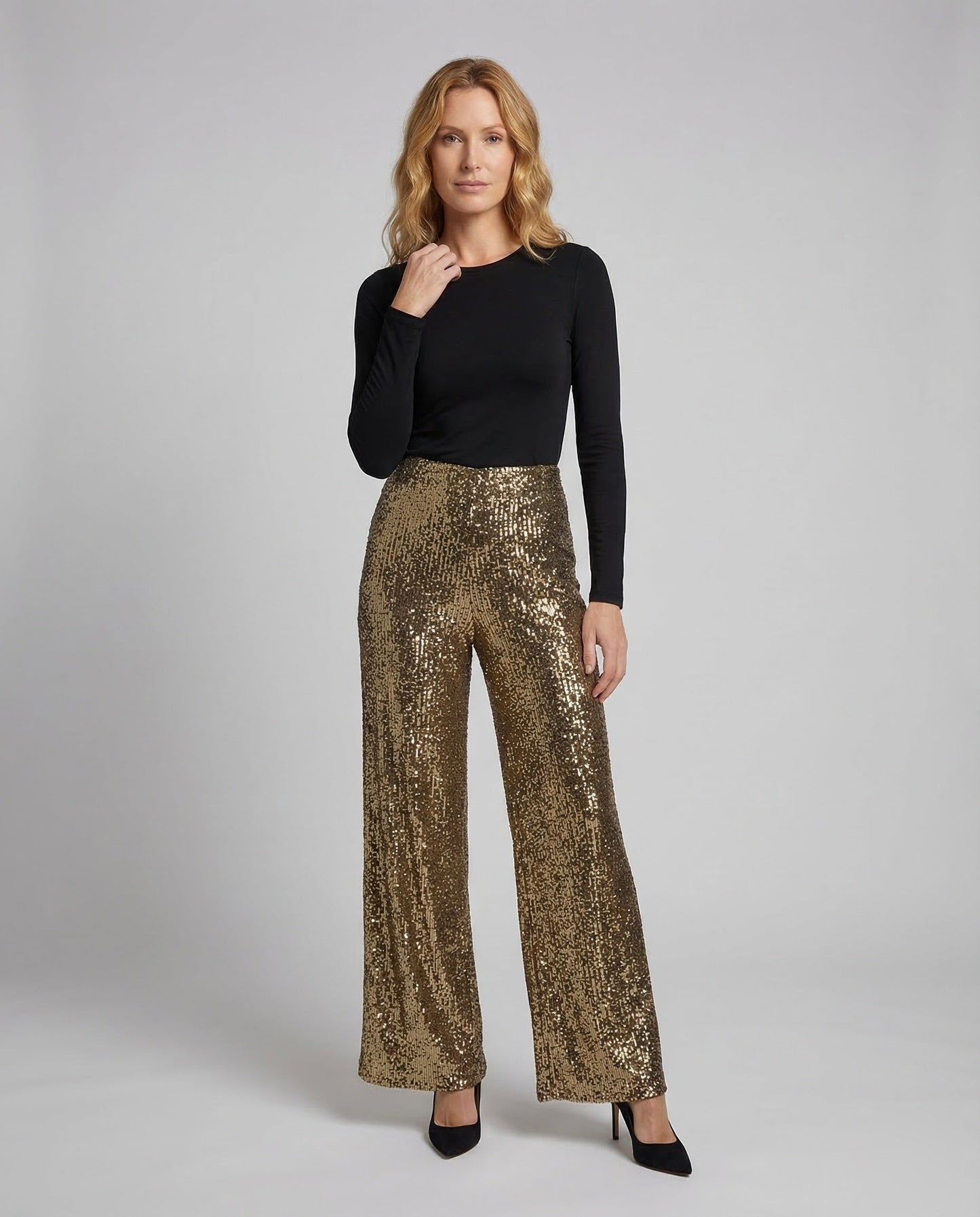 Pantaloni Palazzo Donna con Paillettes Eleganti - Brentozzi