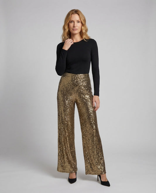 Pantaloni Palazzo Donna con Paillettes Eleganti - Brentozzi