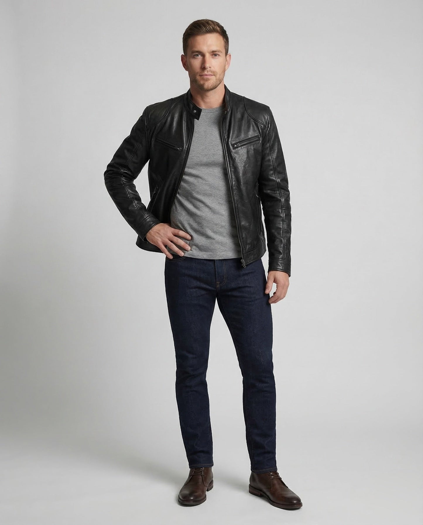 Giacca Biker Uomo in Pelle Nappa Slim - Brentozzi