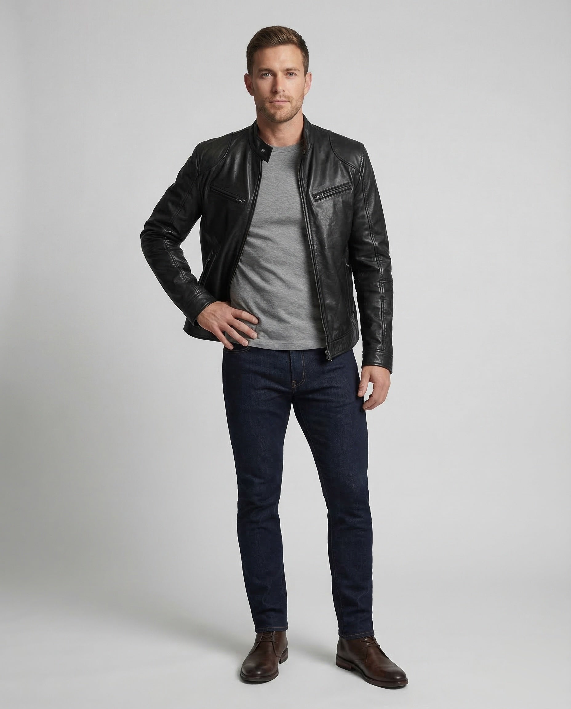 Giacca Biker Uomo in Pelle Nappa Slim - Brentozzi