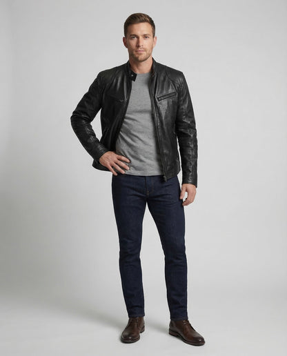 Giacca Biker Uomo in Pelle Nappa Slim - Brentozzi