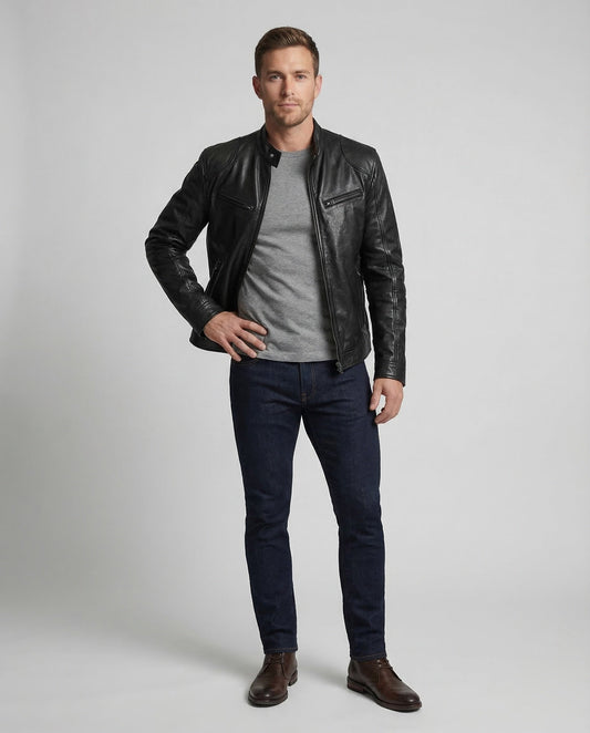 Giacca Biker Uomo in Pelle Nappa Slim - Brentozzi