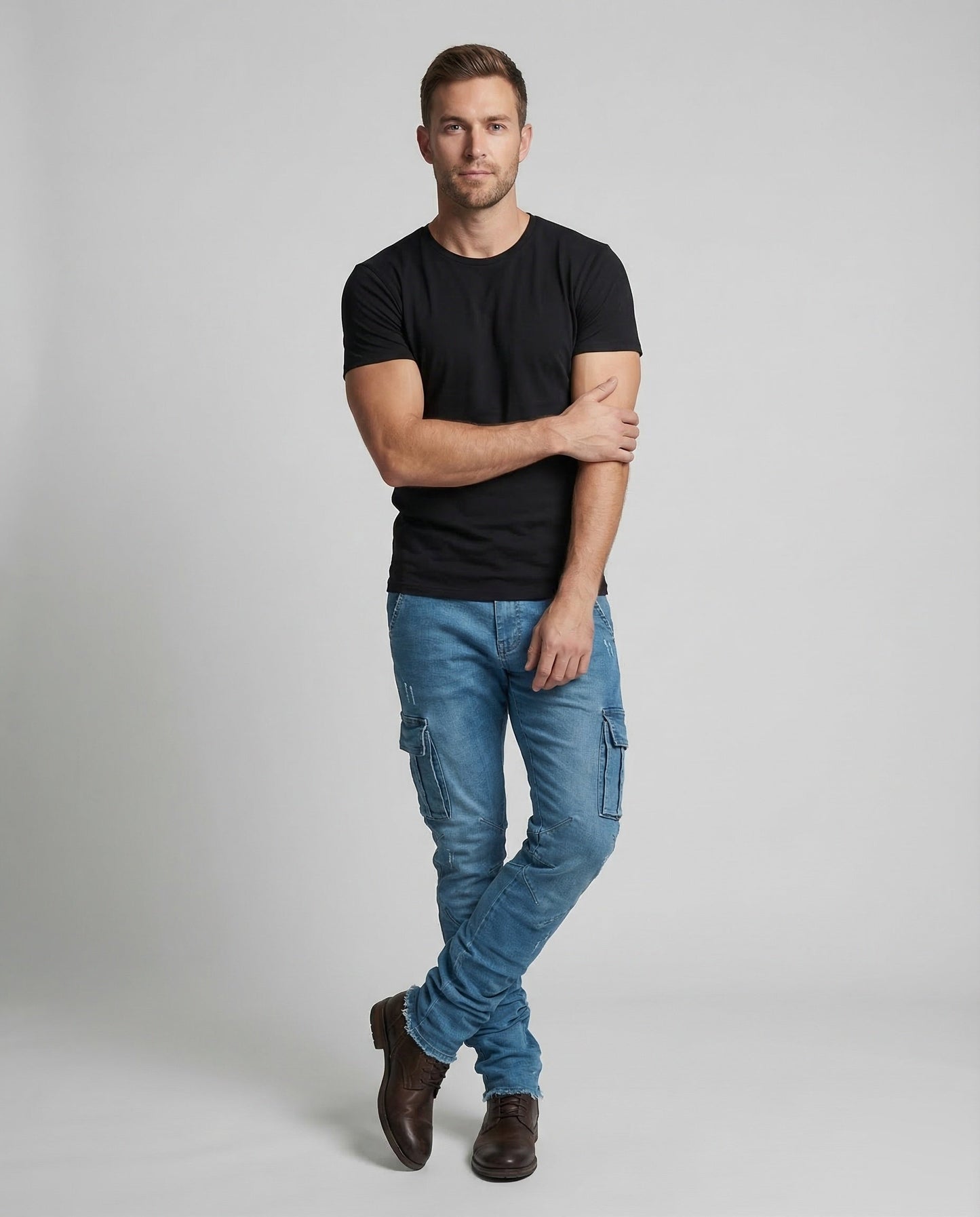 Pantaloni Cargo Uomo Denim Stretch Slim - Brentozzi