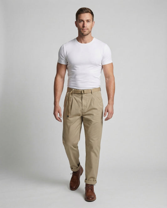 Pantaloni Uomo con Pieghe Taglio Tapered - Brentozzi