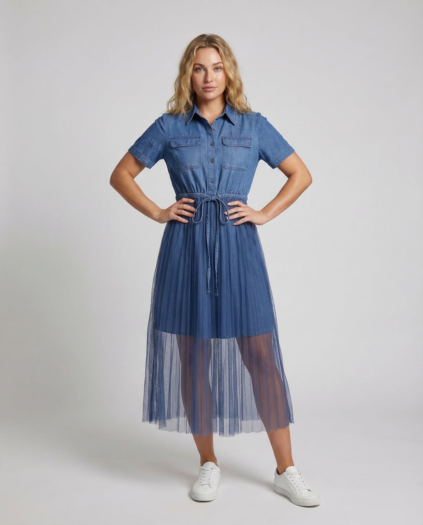 Abito Camicia Donna Jeans e Tulle Regular Fit - Brentozzi