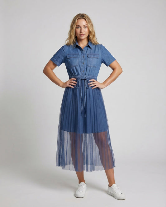 Abito Camicia Donna Jeans e Tulle Regular Fit - Brentozzi