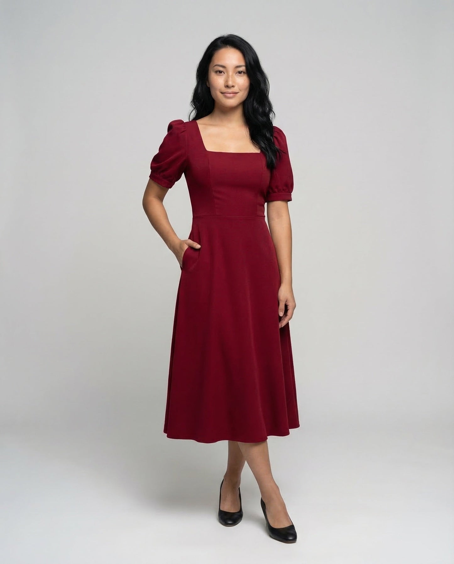 Abito Midi Donna Vintage Manica a Sbuffo - Brentozzi