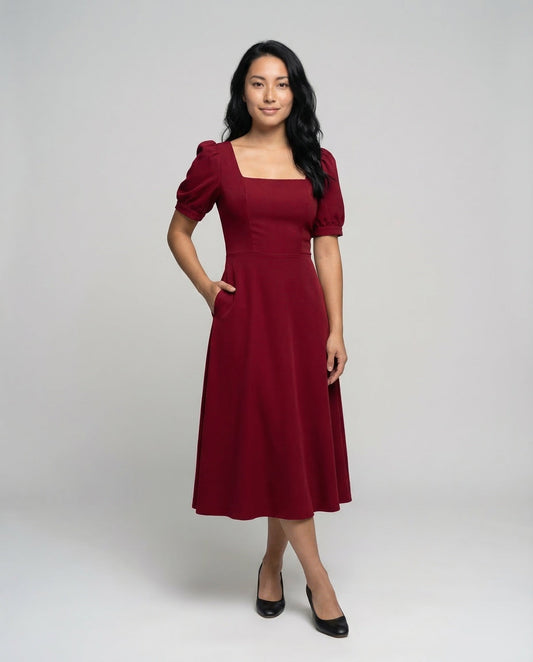 Abito Midi Donna Vintage Manica a Sbuffo - Brentozzi
