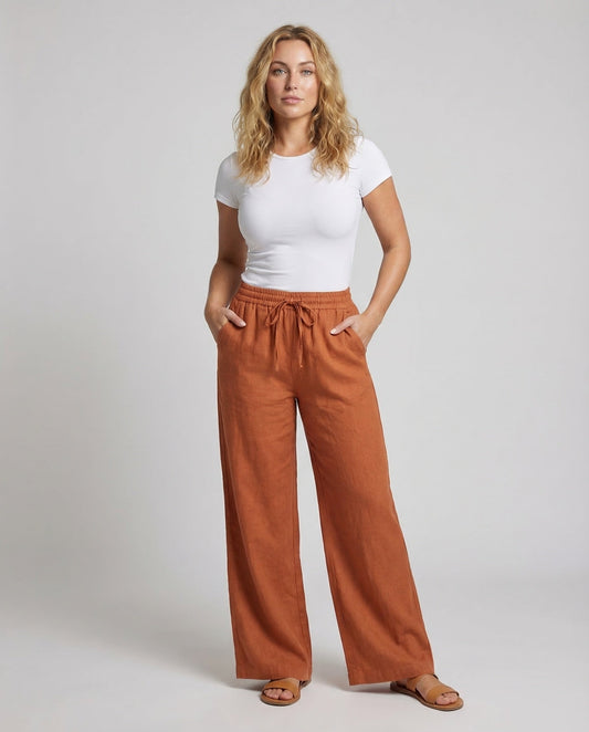 Pantaloni Lino Donna Larghi con Coulisse - Brentozzi
