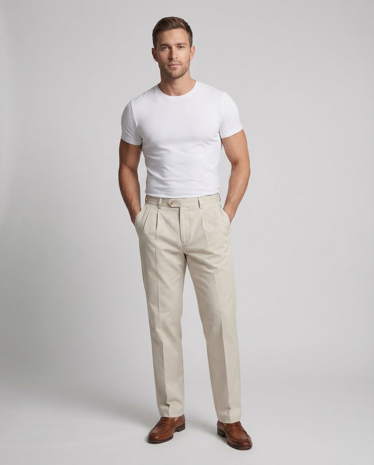 Pantaloni Uomo con Pieghe in Tessuto Stretch Slim Fit - Brentozzi