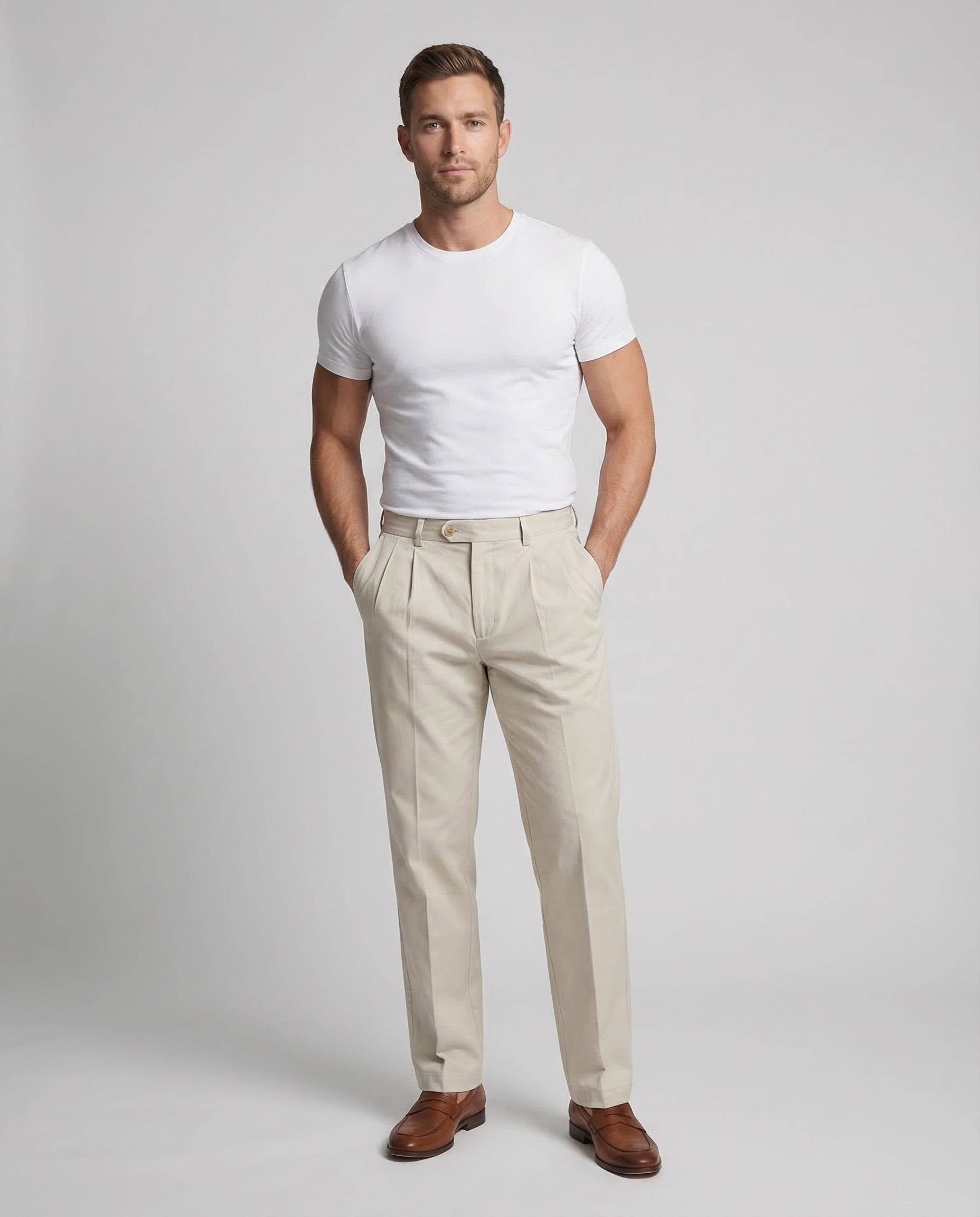 Pantaloni Uomo con Pieghe in Tessuto Stretch Slim Fit - Brentozzi