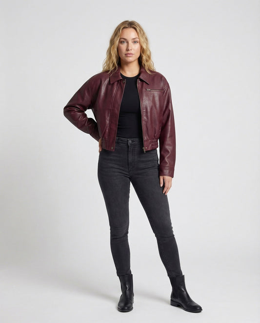 Giacca Donna in Pelle Corto Taglio Boxy - Brentozzi