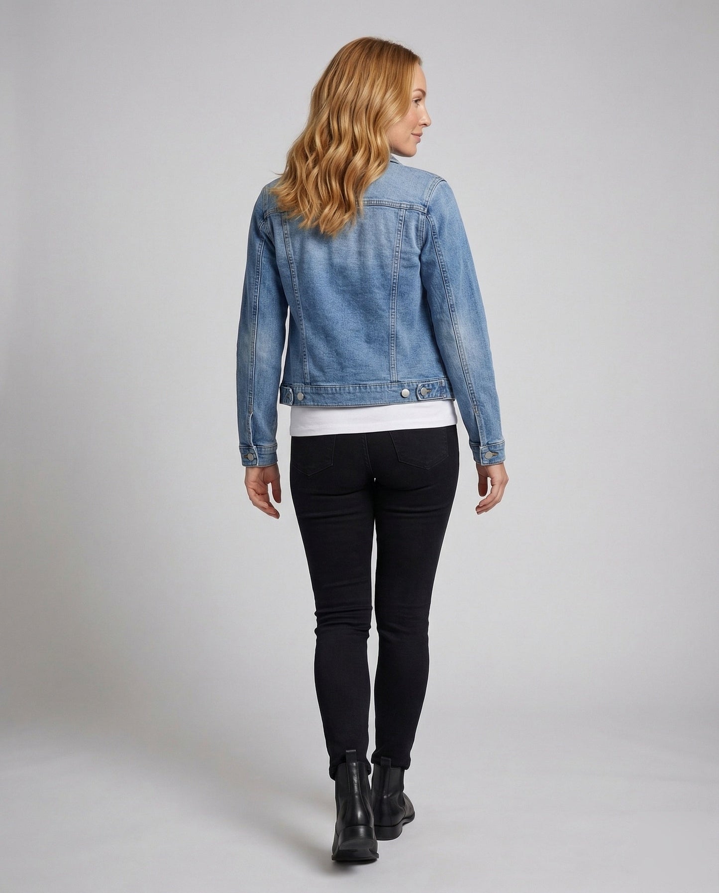Giacca Jeans Donna Boxy Bottoni a Pressione