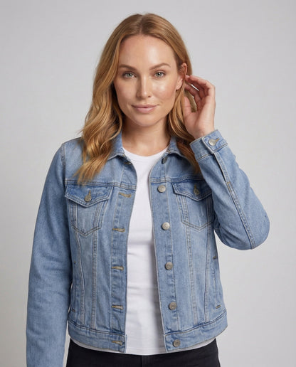 Giacca Jeans Donna Boxy Bottoni a Pressione