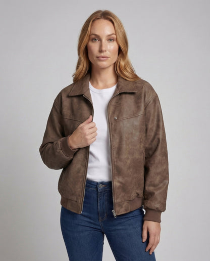 Giacca Bomber Donna in Pelle Scamosciata Corto - Brentozzi