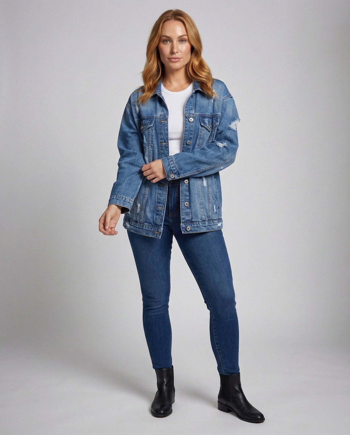 Giacca Jeans Donna Lunga Effetto Usato - Brentozzi