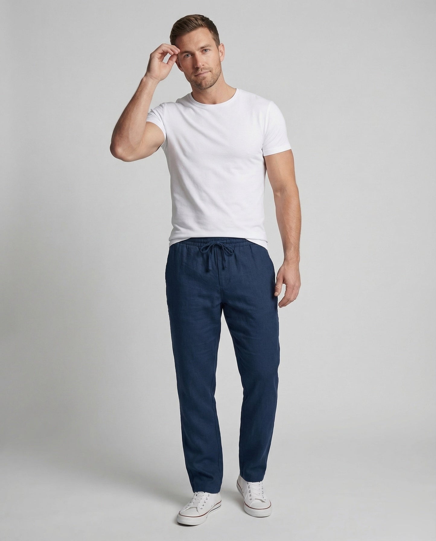 Pantaloni Lino Uomo Dritti con Coulisse - Brentozzi