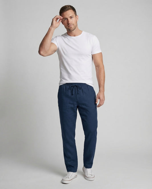 Pantaloni Lino Uomo Dritti con Coulisse - Brentozzi
