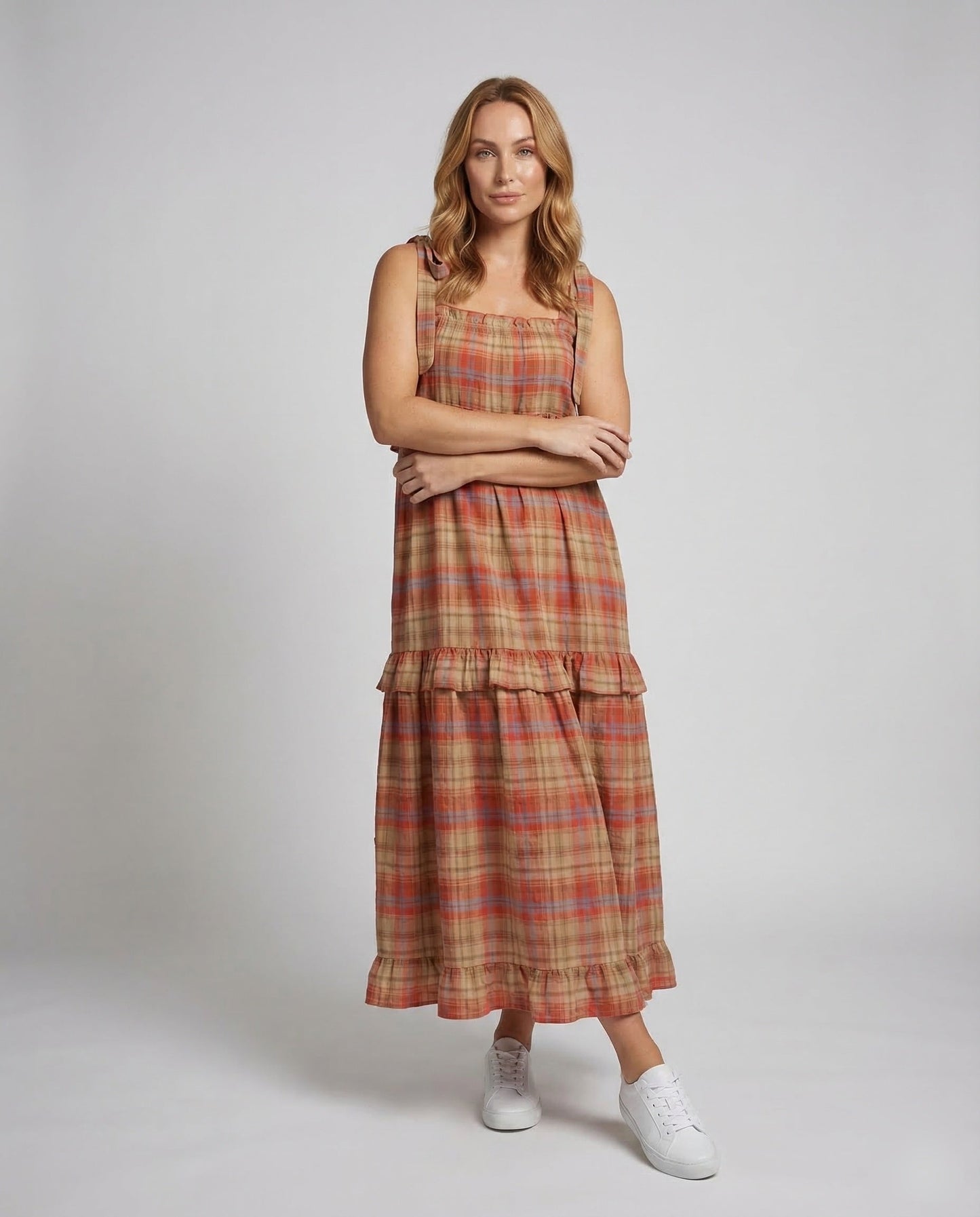 Abito Maxi Donna Fantasia Quadri Svasato - Brentozzi