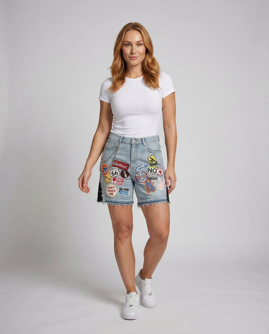 Jeansshorts Donna Vita Alta Patch - Brentozzi