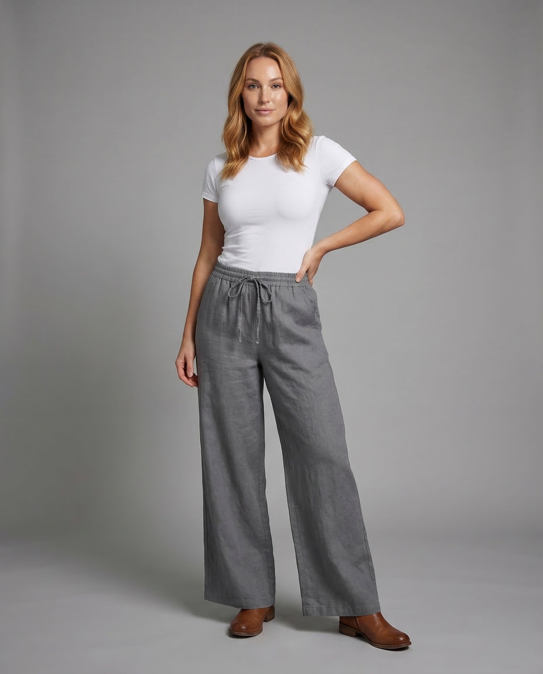 Pantaloni Lino Donna Vita Regolabile - Brentozzi