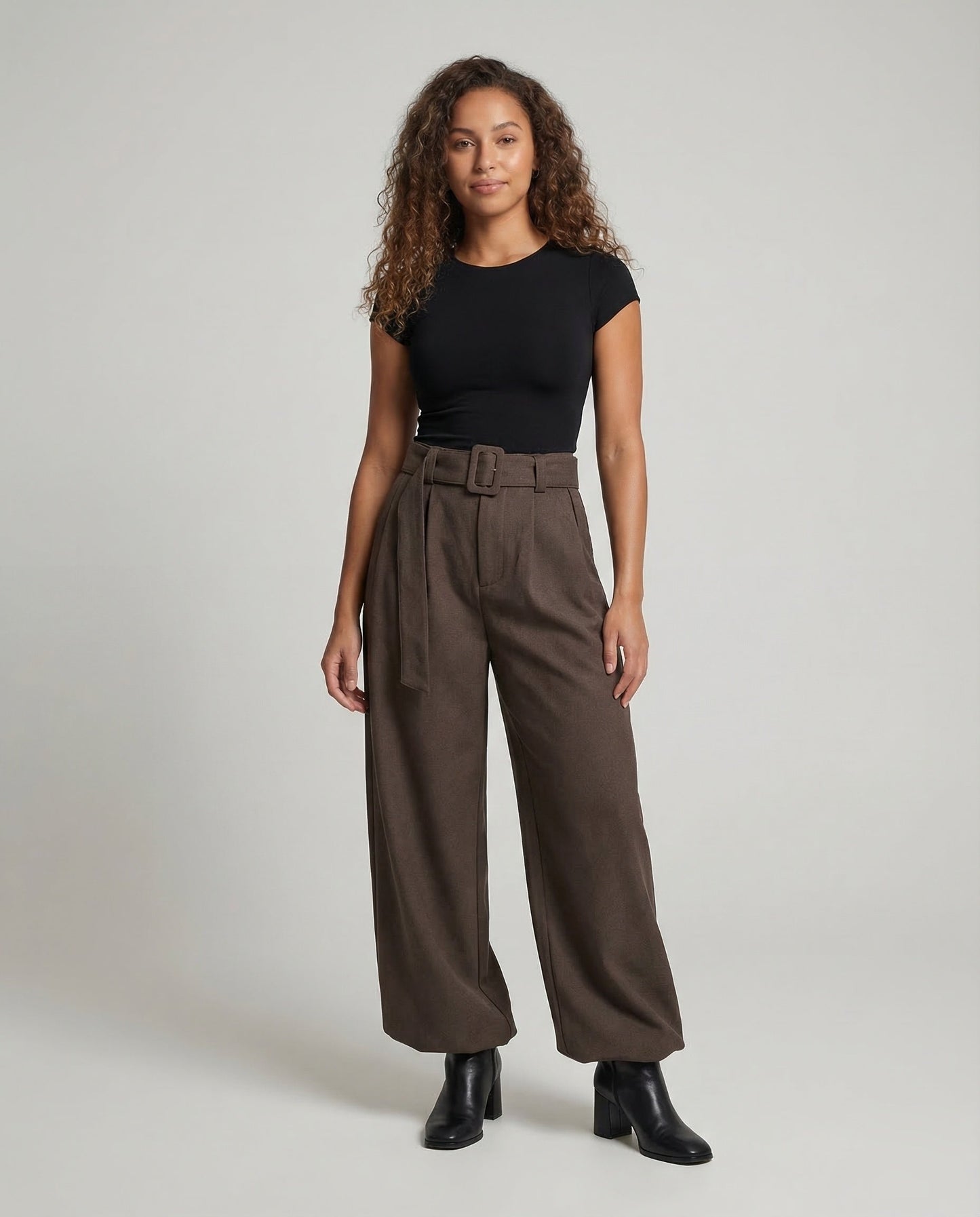 Pantaloni Donna a Piega con Cintura Tessuto Taglio Largo - Brentozzi