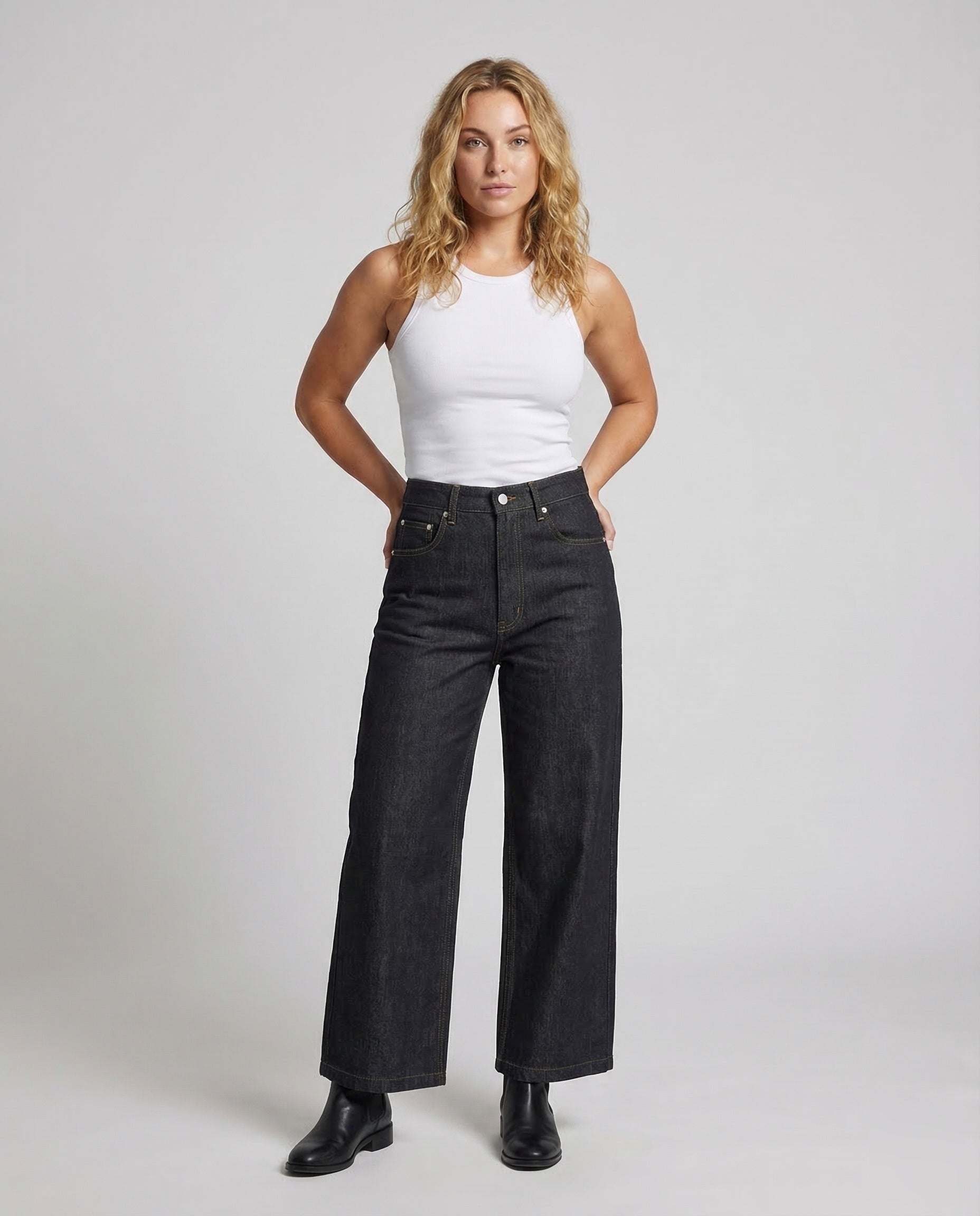 Pantaloni Denim Donna Vita Alta Taglio Dritto - Brentozzi