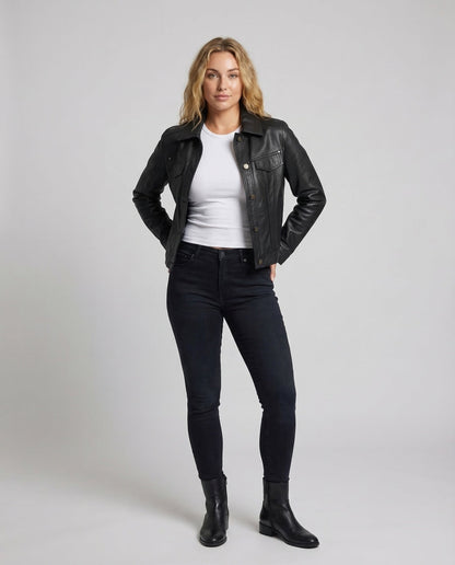 Giacca Trucker Donna in Ecopelle Vestibilità Boxy - Brentozzi