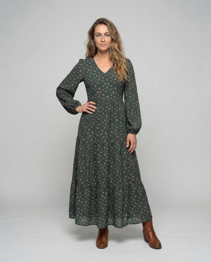 Abito Maxi Donna Fantasia Floreale a Balze - Brentozzi