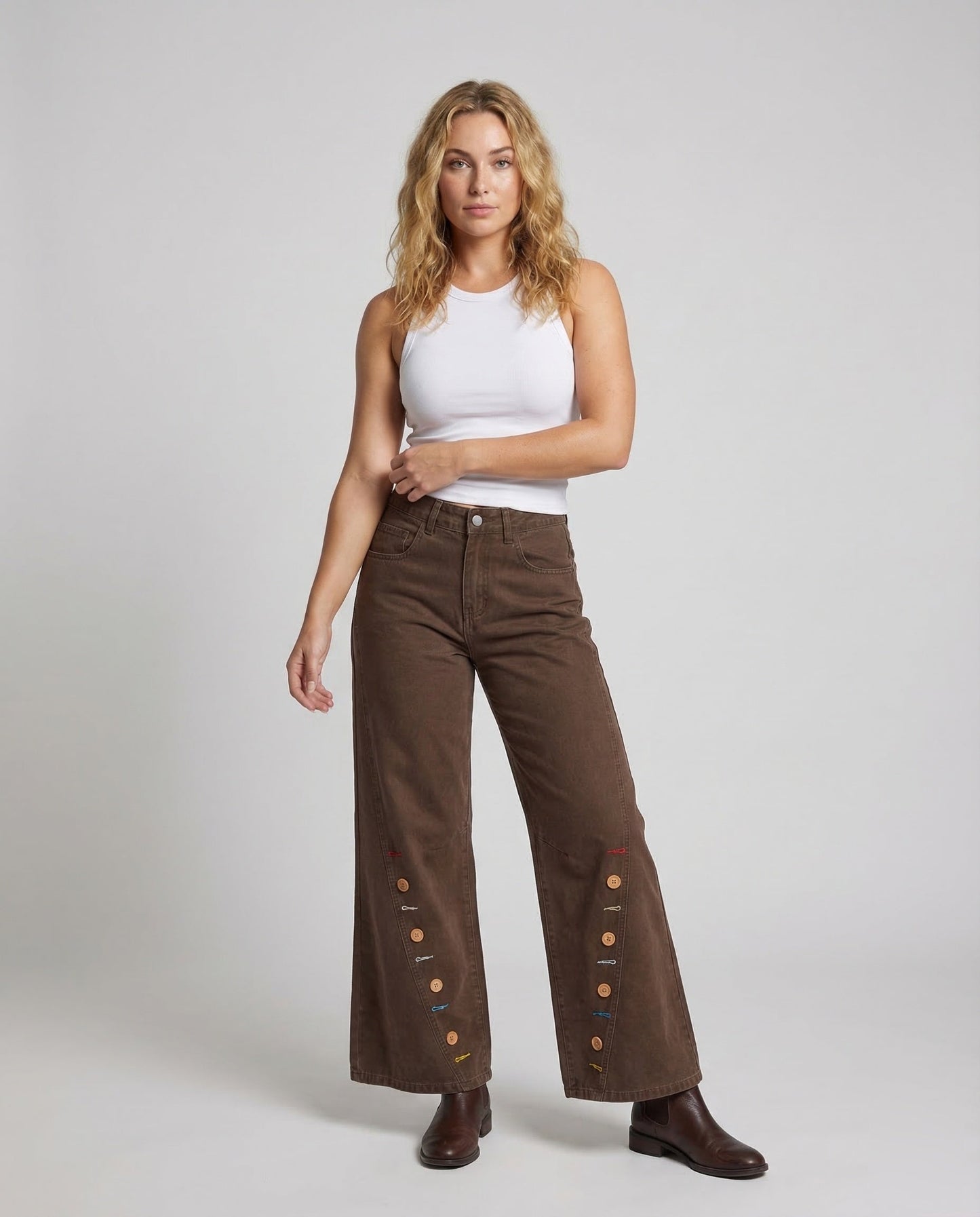 Jeans Donna Vita Alta con Chiusura a Bottoni - Brentozzi