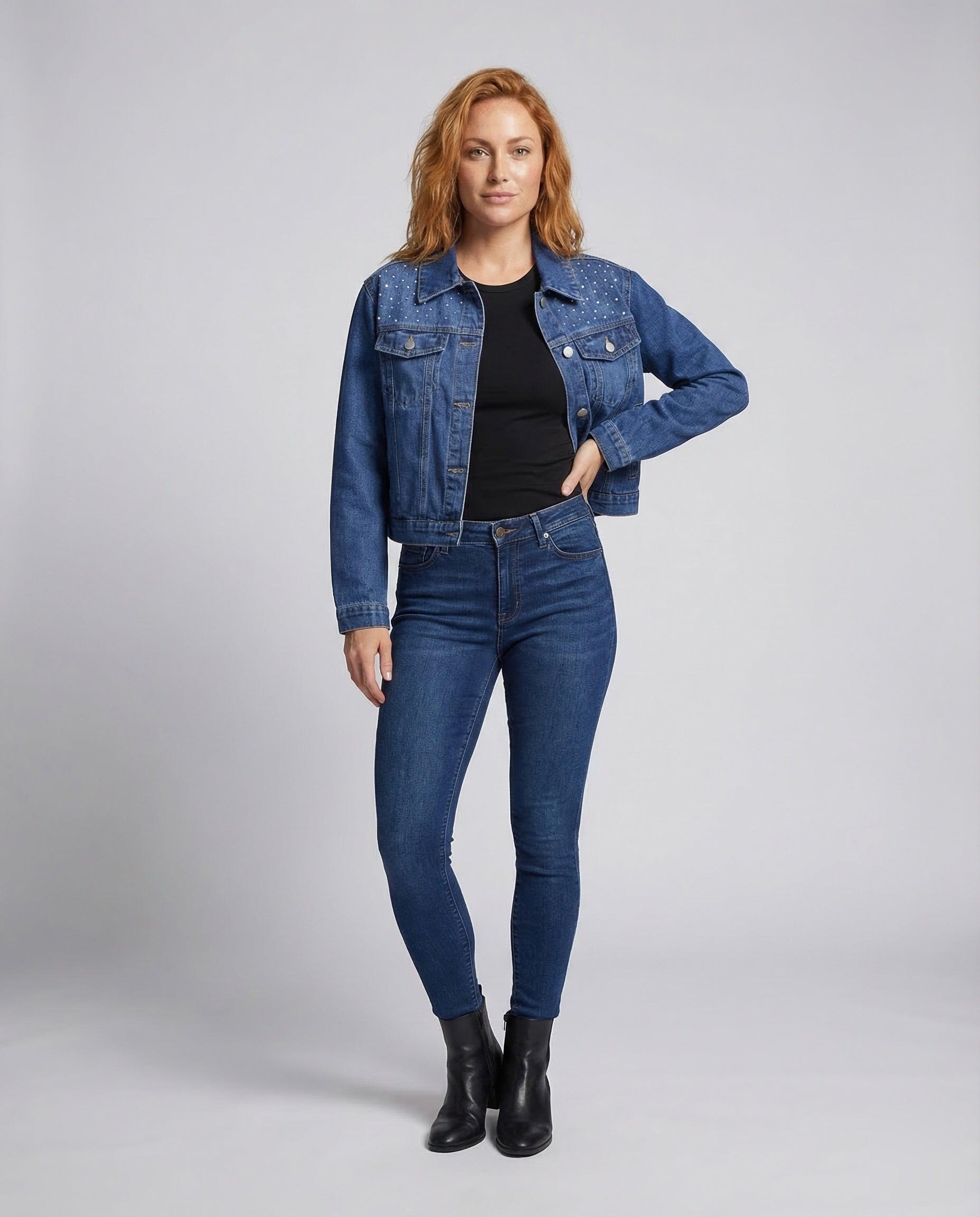 Giacca Jeans Donna Strass Taglio Sfiancato - Brentozzi
