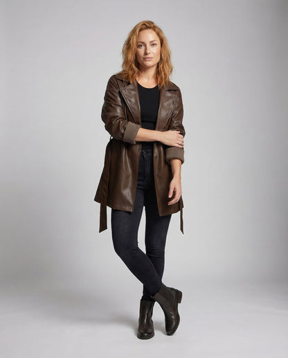 Trench Corto Donna in Pelle Slim - Brentozzi