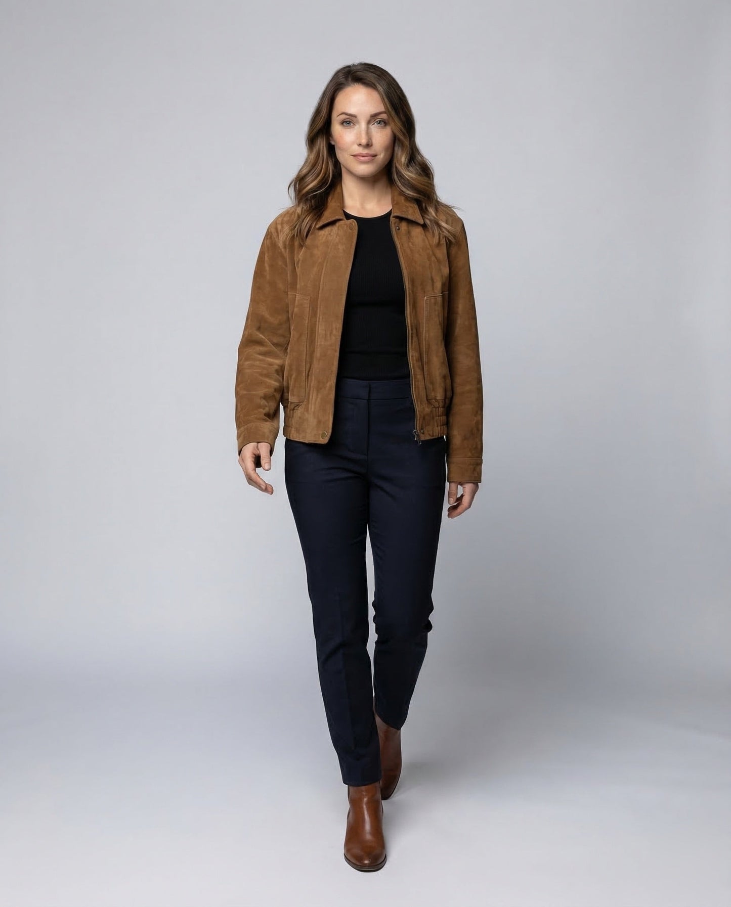 Giacca Bomber Donna in Pelle Scamosciata Oversize - Brentozzi