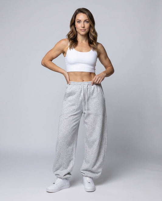 Pantaloni Donna in Felpa Taglio Larga Cuciture Visibili - Brentozzi