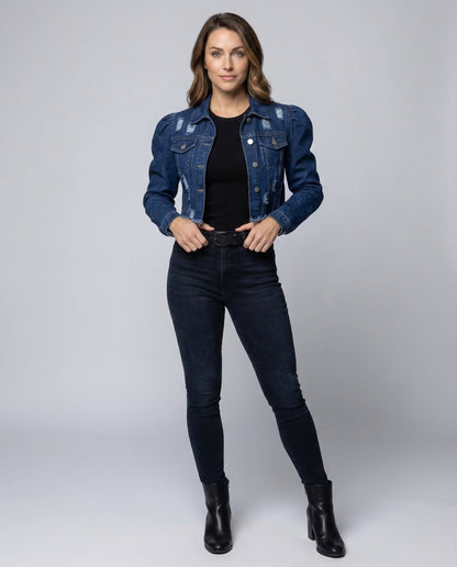 Giacca Jeans Donna Crop Strappi - Brentozzi