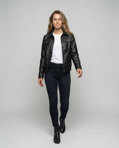 Giacca Biker Donna in Pelle Vestibilità Ampia - Brentozzi