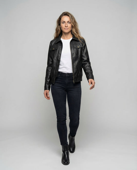 Giacca Biker Donna in Pelle Vestibilità Ampia - Brentozzi