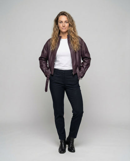 Giacca Donna in Pelle Collo Alto Ampia con Cintura - Brentozzi