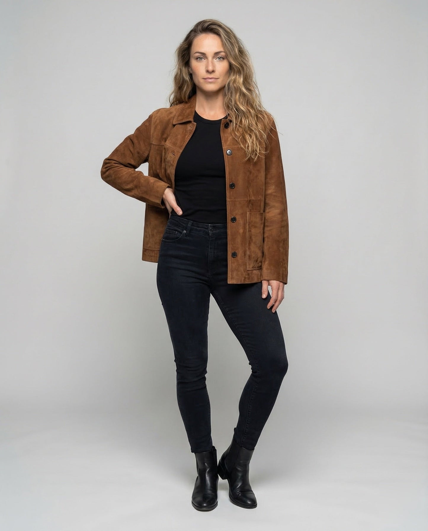 Giacca Donna in Pelle Scamosciata Oversize Colletto Camicia - Brentozzi