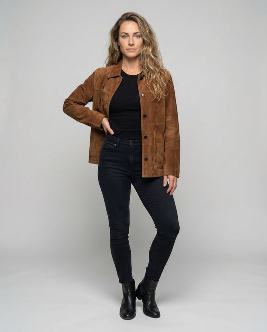 Giacca Donna in Pelle Scamosciata Oversize Colletto Camicia - Brentozzi