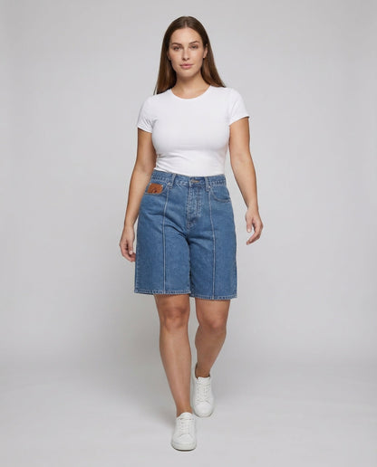 Bermuda Donna Denim Ricamato Casual - Brentozzi
