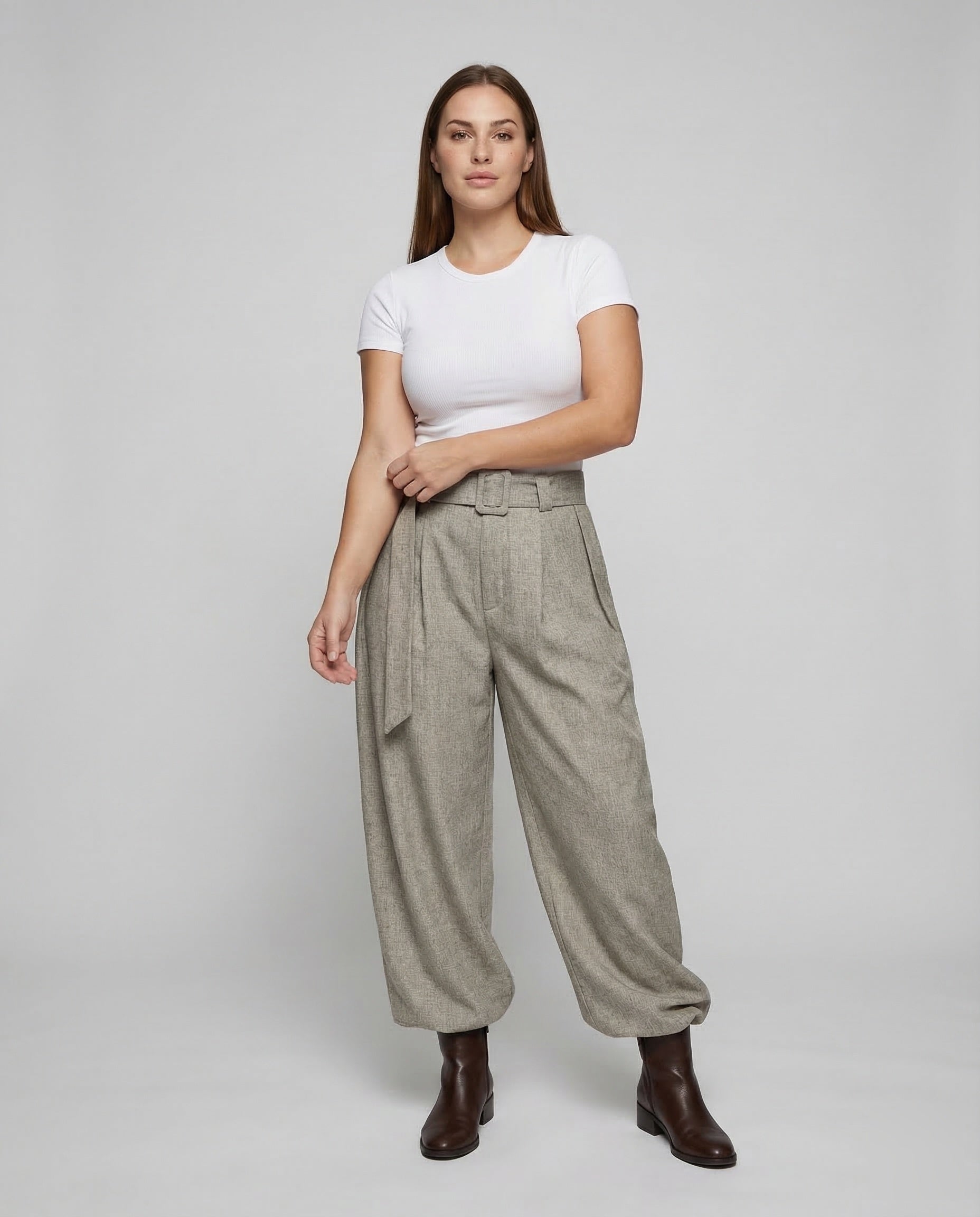 Pantaloni Lino Donna Vita Alta con Cintura - Brentozzi
