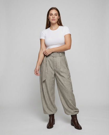 Pantaloni Lino Donna Vita Alta con Cintura - Brentozzi