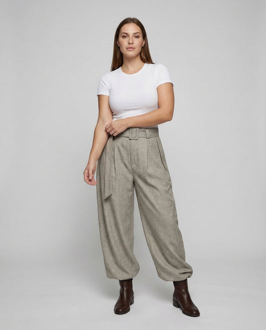 Pantaloni Lino Donna Vita Alta con Cintura - Brentozzi