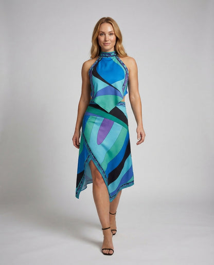 Abito a Portafoglio Donna in Chiffon Svasato Asimmetrico - Brentozzi