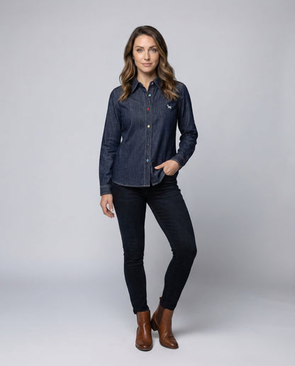 Camicia Denim Donna Ricamata Classica - Brentozzi