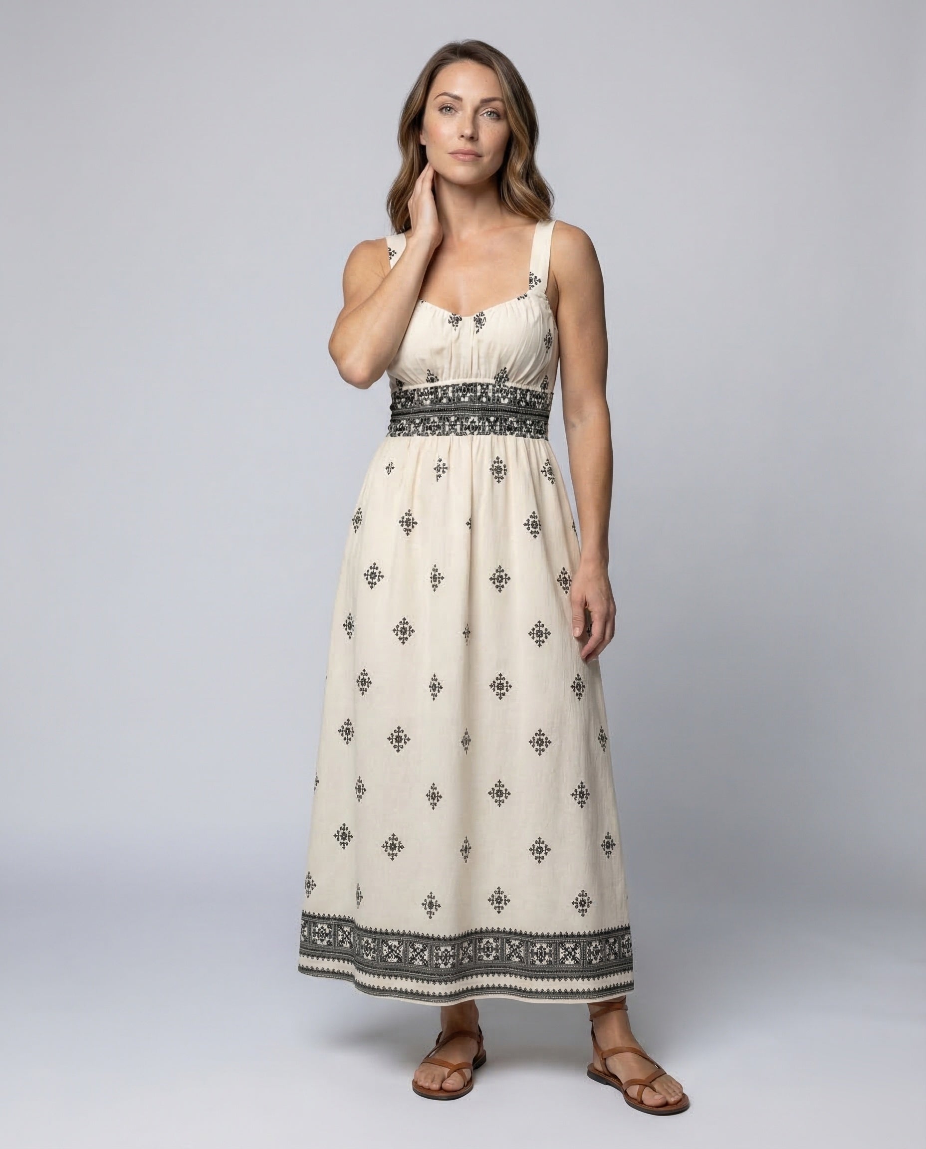 Abito Maxidress Donna Boho con Ricami - Brentozzi