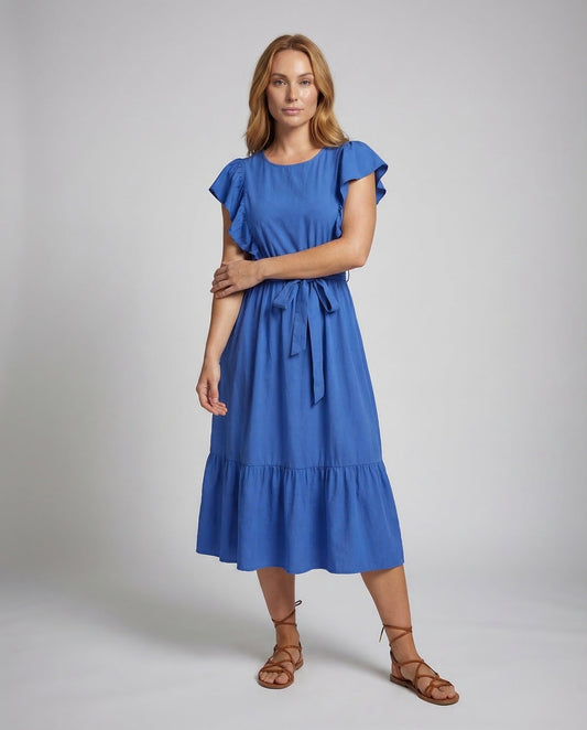 Abito Midi Donna con Cintura e Volant - Brentozzi