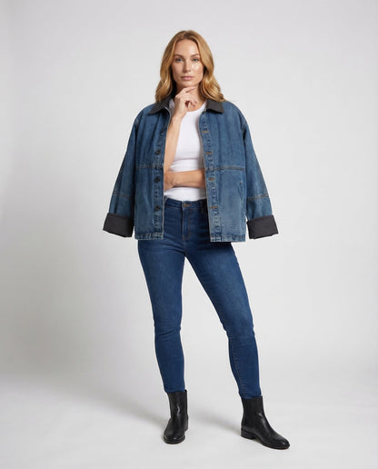Giacca Jeans Donna Oversize Colletto - Brentozzi